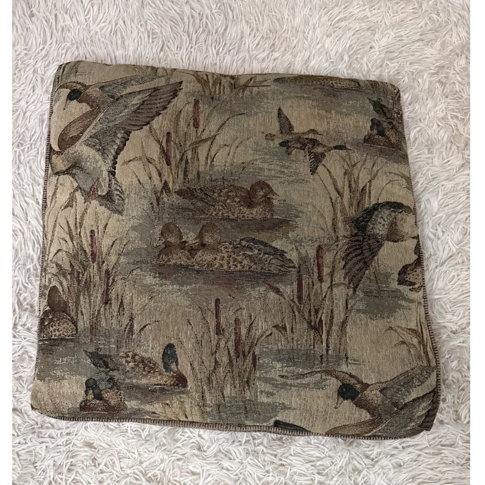Vintage Tapestry Duck Scene Throw Pillow Cover Farmhouse Lodge‎ Rustic Decor